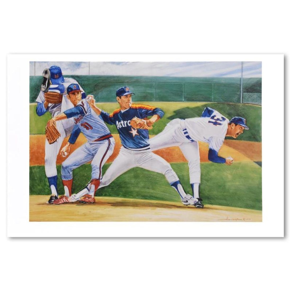 David Harrington, "Nolan Ryan" Collectible Plate Signed Lithograph.: Nolan Ryan is a collectible lithograph on paper by David Harrington, bearing the plate signature of the artist. Measures approx. 37" x 24.5" (border), 31" x 21" (image). Reference#: 90712.