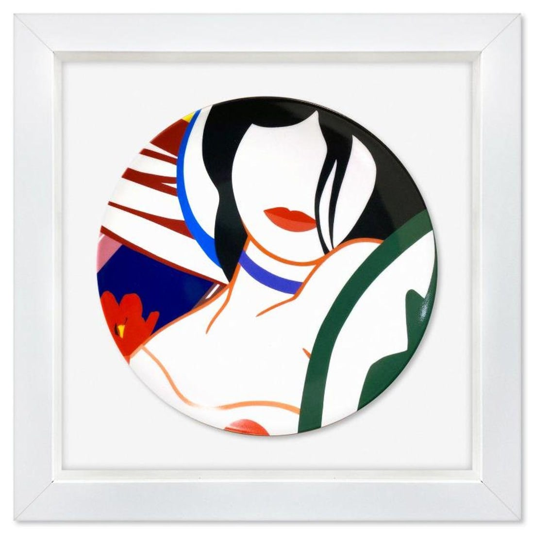 Tom Wesselmann (1931-2004), "Vivienne (1985)" Framed Limoges Porcelain Plate.: Vivienne (1985) is a Limoges porcelain plate bearing the plate signature inverso of Tom Wesselmann (1931-2004). This plate is custom framed and floated on linen. Measures approx. 13.5" x 13.5" (frame)