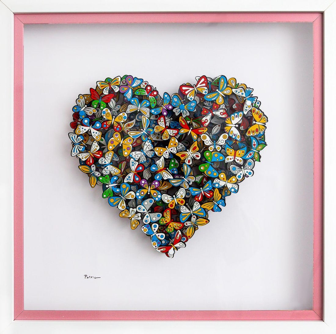 Patricia Govezensky- 3D Multilayered Woodcut "Love in Paradise": Artist: Patricia Govezensky. Medium: 3D Multilayered Woodcut. Title: Love in Paradise. Size: 12" x 12". Measures approx. 20" x 20" (framed). Signature: Hand Signed by the artist. Certificate of Authen