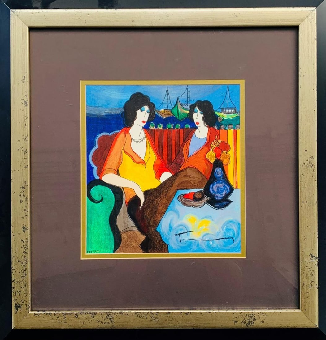 Itzhak Tarkay- Limited Edition Serigraph "At the Port": Artist: Itzhak Tarkay. Medium: Limited Edition Serigraph. Title: At the Port. Measures approx. 24" x 24" (framed). Reference#: 28354.