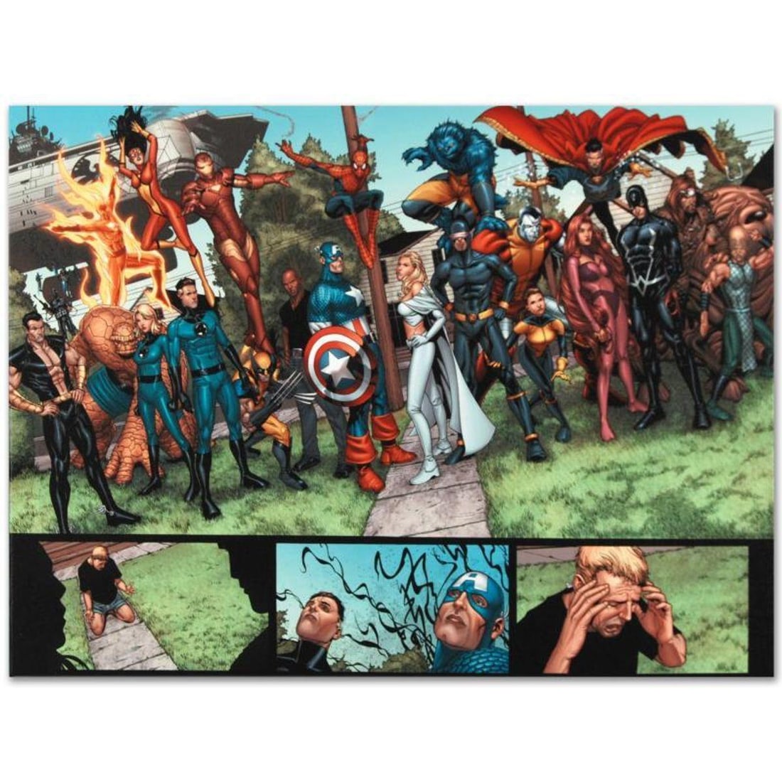 Marvel Comics "New Avengers #8" Numbered Limited Edition Giclee on Canvas by Steve McNiven with COA.: A piece of comic book history, this limited edition, from original art by Steve McNiven, depicts characters from the New Avengers, X-Men, Fantastic Four, and Inhumans. Known for being the penciller of