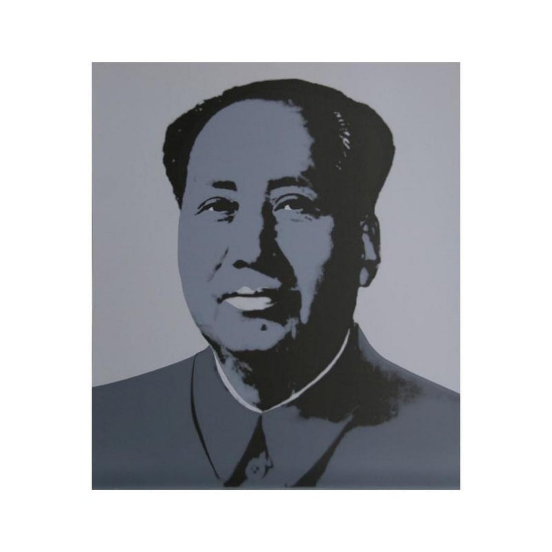 Andy Warhol- Silk Screen "Mao-Grey": Artist: Andy Warhol. Medium: Silk Screen. Title: Mao-Grey. Size: 33.5" x 29.5". Certificate of Authenticity: From the publisher. Additional: The piece is stamped in blue on the back with "Published by