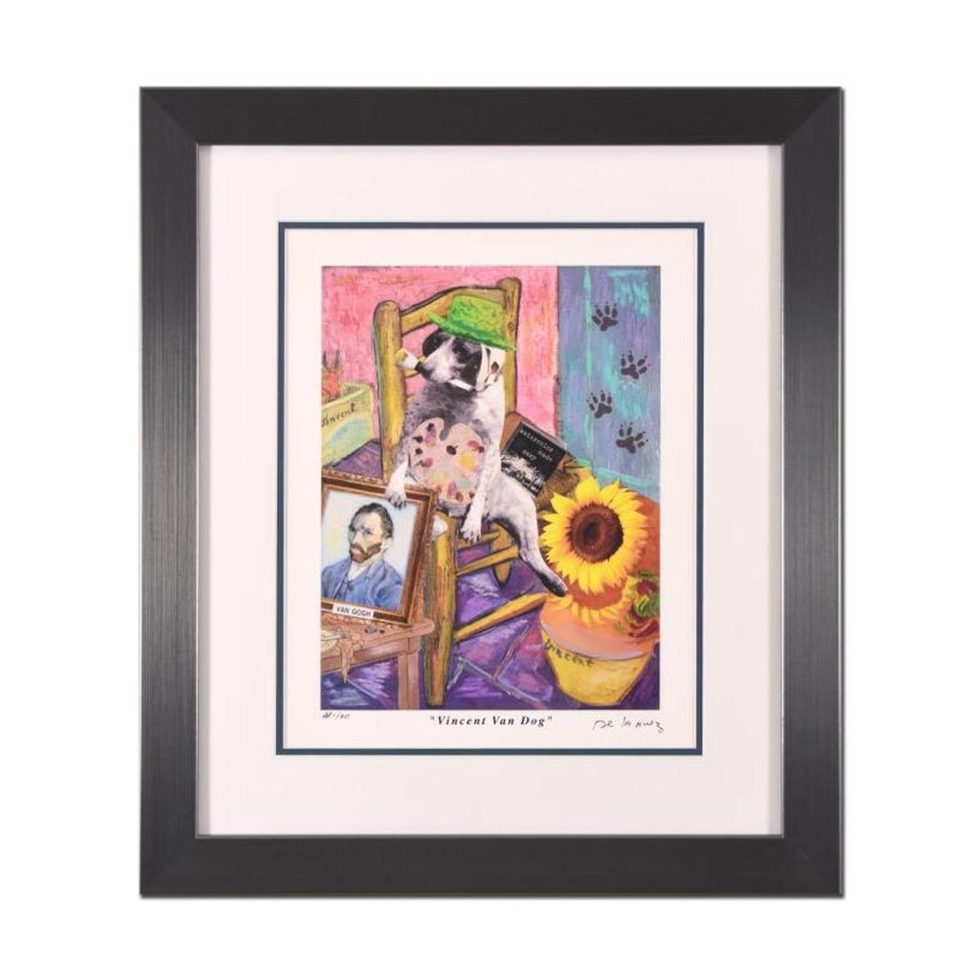Nelson De La Nuez, "Vincent Van Dog" Framed Limited Edition Artist Proof, Numbered and Hand Signed: Vincent Van Dog is a limited edition artist proof on paper by Nelson De La Nuez, numbered and hand signed by the artist. This piece comes custom framed. Includes Letter of Authenticity. Measures appro