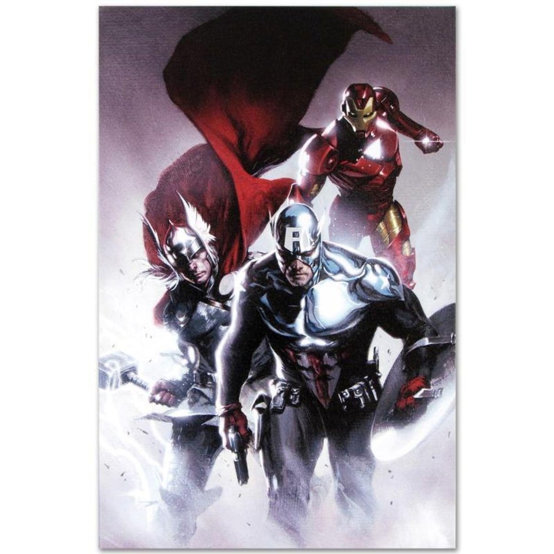 Marvel Comics "Invasion #6" Numbered Limited Edition Giclee on Canvas by Gabriele Dell'Otto with: A piece of comic book history, this limited edition, from original art by Gabriele Dell'Otto, depicts the heroic Captain America, Iron Man, and Thor. In 1998 Dell'Otto started collaborating with the E