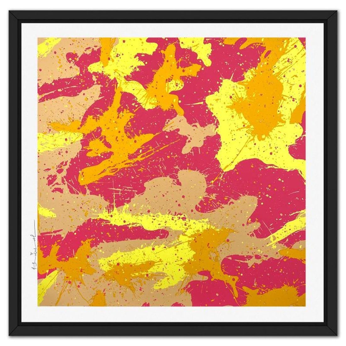 Mr. Brainwash, "Camo Splash E" Framed Limited Edition Silk Screen, Hand Signed with Certificate of: Camo Splash E is a limited edition silk screen print on paper by Mr Brainwash, hand signed and thumb-printed by the artist. The piece comes custom framed with a Certificate of Authenticity. Measures a