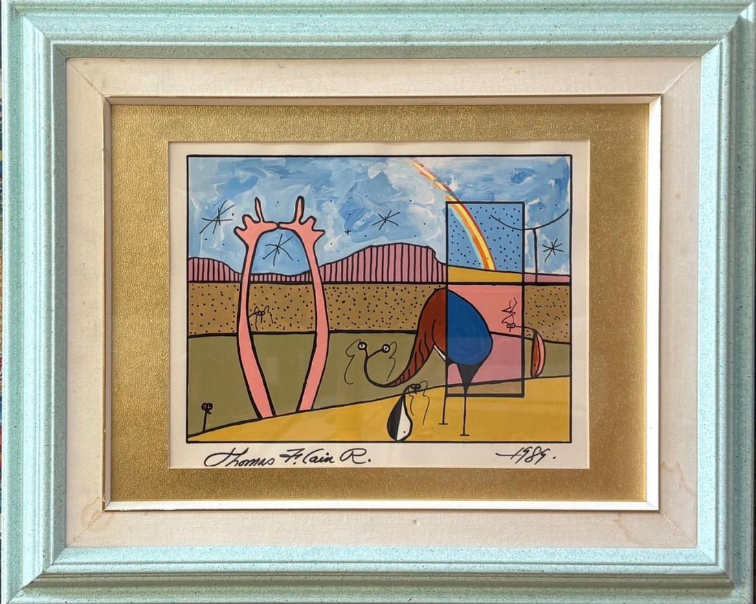 Thomas Cain- Original acrylic painting on paper: Artist: Thomas Cain. Medium: Original acrylic painting on paper. Measures approx. 20" x 24" (framed). Signature: Hand signed. Reference#: 87181.