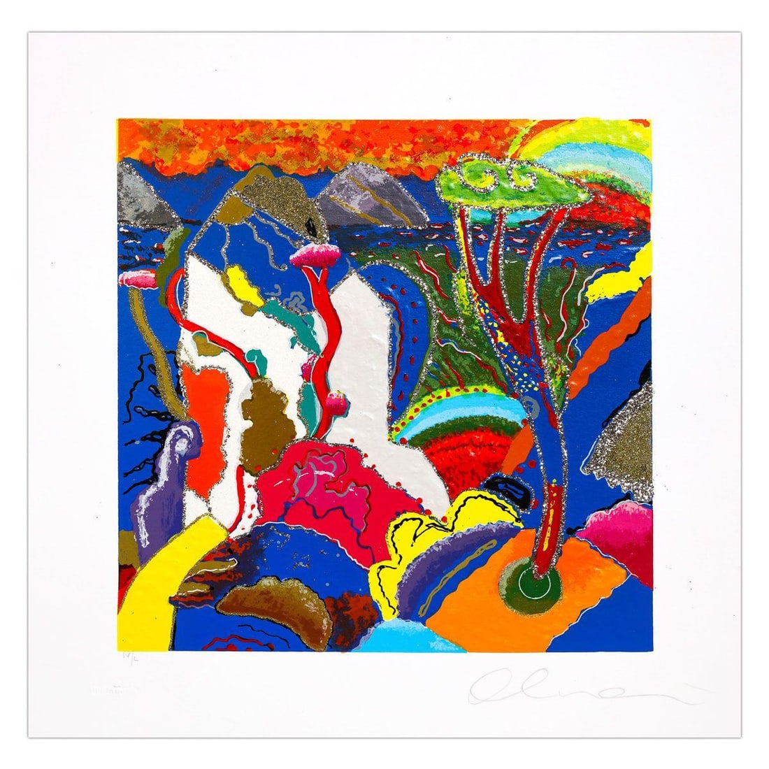 Luca Alinari- SIlkscreen on Paper "Paesaggio in Blu": Artist: Luca Alinari. Medium: SIlkscreen on Paper. Title: Paesaggio in Blu. Size: 12" x 12". Signature: Hand Signed and numbered. Certificate of Authenticity: Is included. Additional: Edition number m