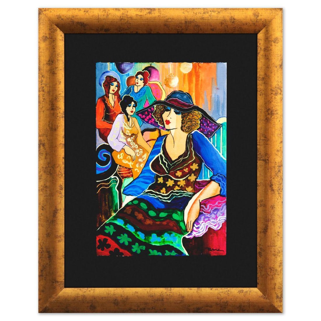 Patricia Govezensky- Original Watercolor "Evening Gathering": Artist: Patricia Govezensky. Medium: Original Watercolor. Title: Evening Gathering. Size: 11" x 7". Measures approx. 18" x 14" (framed). Signature: Hand signed. Certificate of Authenticity: Is include