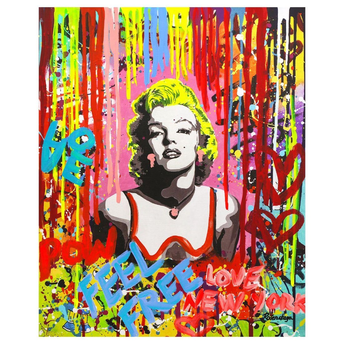 Nastya Rovenskaya- Mixed Media "Pink Marilyn": Artist: Nastya Rovenskaya. Medium: Mixed Media. Title: Pink Marilyn. Size: 30" x 24". Signature: Hand Signed. Certificate of Authenticity: Is included. Reference#: 44482.