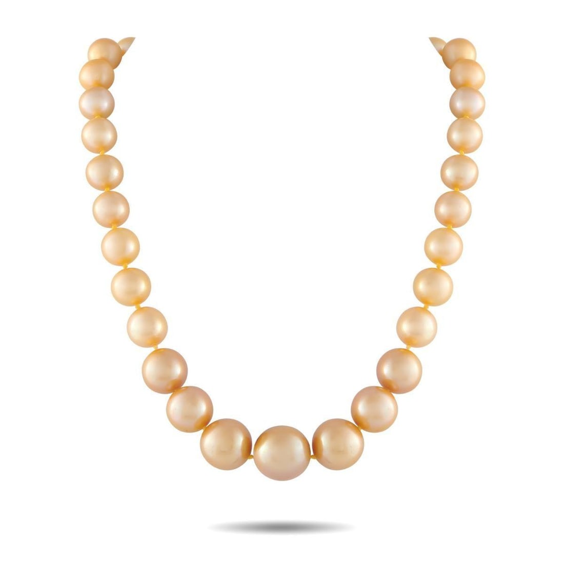 GOLDEN PEARL NECKLACE: This luxury necklace is incredibly bold. A series of graduated Golden Pearls ranging from 12.0mm 17.50mm provide this piece with a luminous quality. It measures 19 long and is the perfect accessory fo