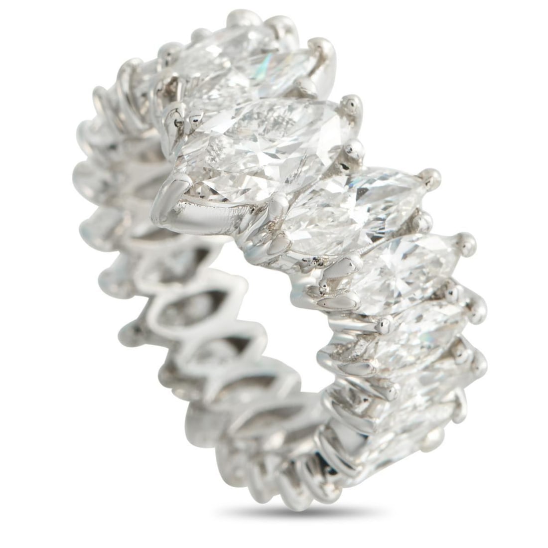 PLATINUM 5.50CT DIAMOND RING: A series of marquise-cut Diamonds totaling 5.50 carats make this luxury ring simply exquisite. The understated Platinum setting makes it an ideal piece for everyday wear. It measures 5mm wide and feat