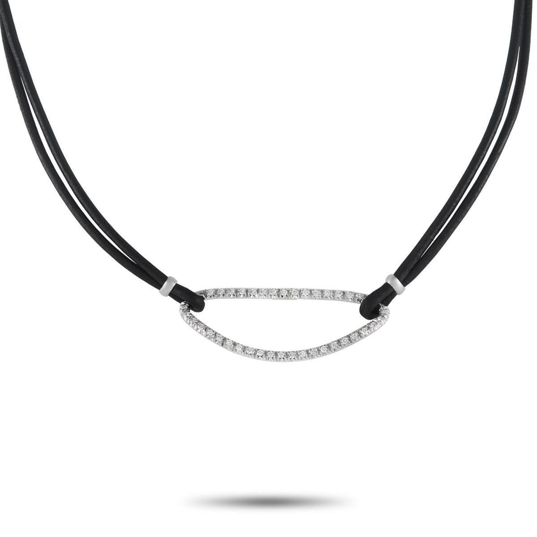 PIERO MILANO 18K WHITE GOLD 0.72CT DIAMOND CORD NECKLACE: A must-have for an edgy wardrobe. Don this black cord and diamond choker necklace and nail the rock-chic look. This Piero Milano necklace features a 14-inch black cord necklace holding a sculpted oval