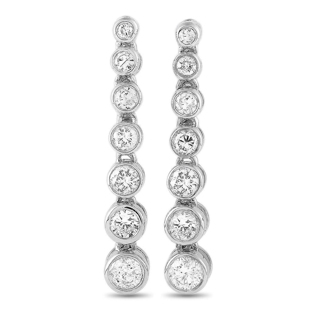 14K WHITE GOLD 0.50CT DIAMOND DROP EARRINGS: These earrings are made of 14K white gold and each of the two weighs 1.5 grams. They measure 0.80 in length and 0.12 in width. The pair is embellished with diamonds that total 0.50 carats.The earrings