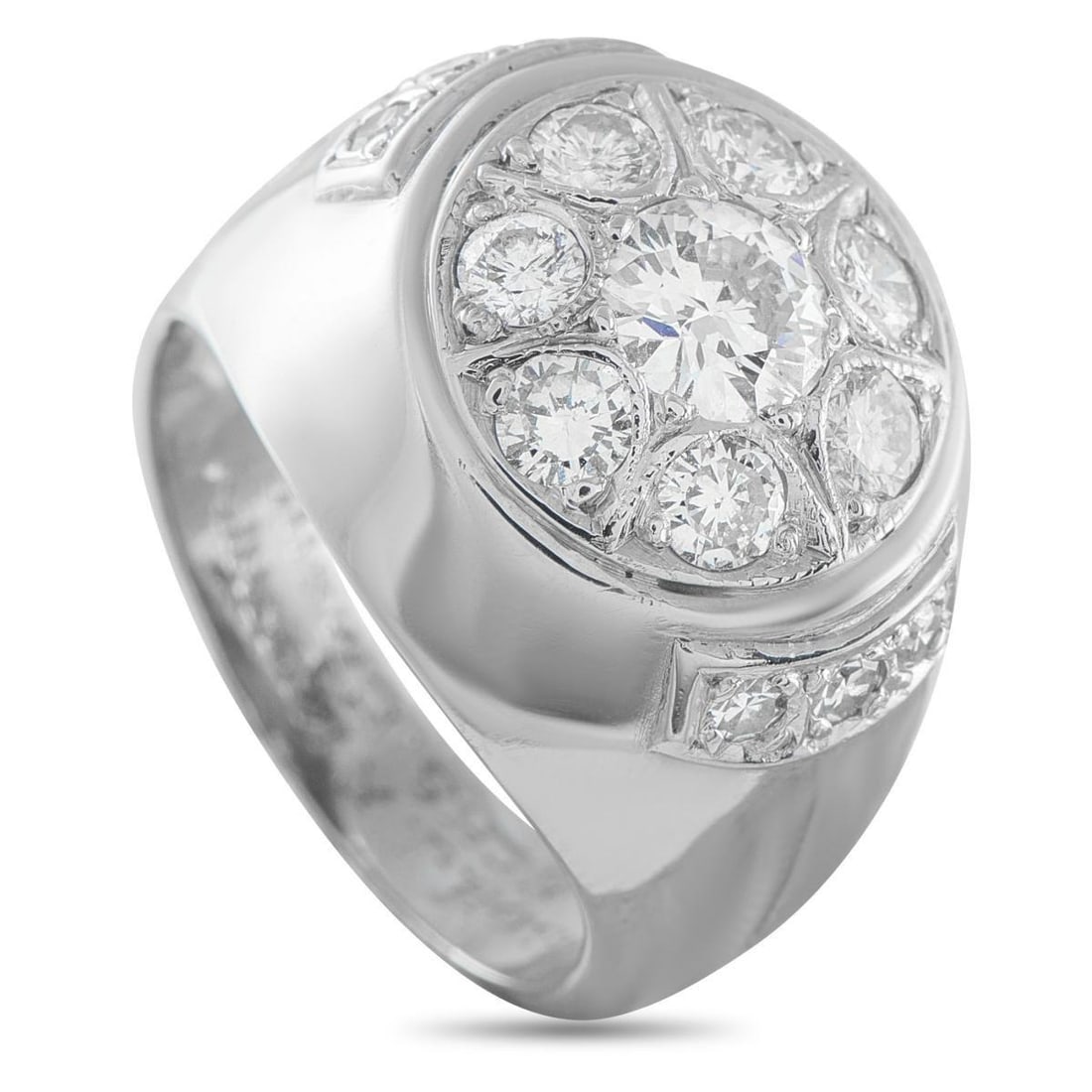 18K WHITE GOLD 1.50CT DIAMOND RING: A sleek, sophisticated design makes this ring an elegant addition to any luxury jewelry collection. Set in 18K White Gold, it features a round-cut 0.80 carat Diamond center stone as well as additional