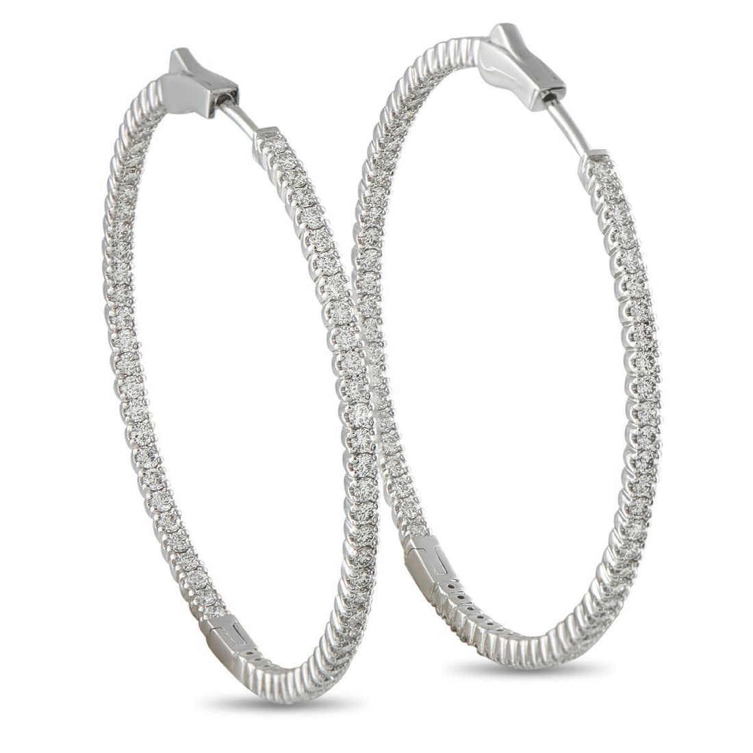 14K WHITE GOLD 2.02CT DIAMOND HOOP EARRINGS: These effortless hoop earrings will never go out of style. Crafted from 14K White Gold, Diamonds with a total weight of 2.02 carats make them a luxurious addition to any jewelry collection. Each earri