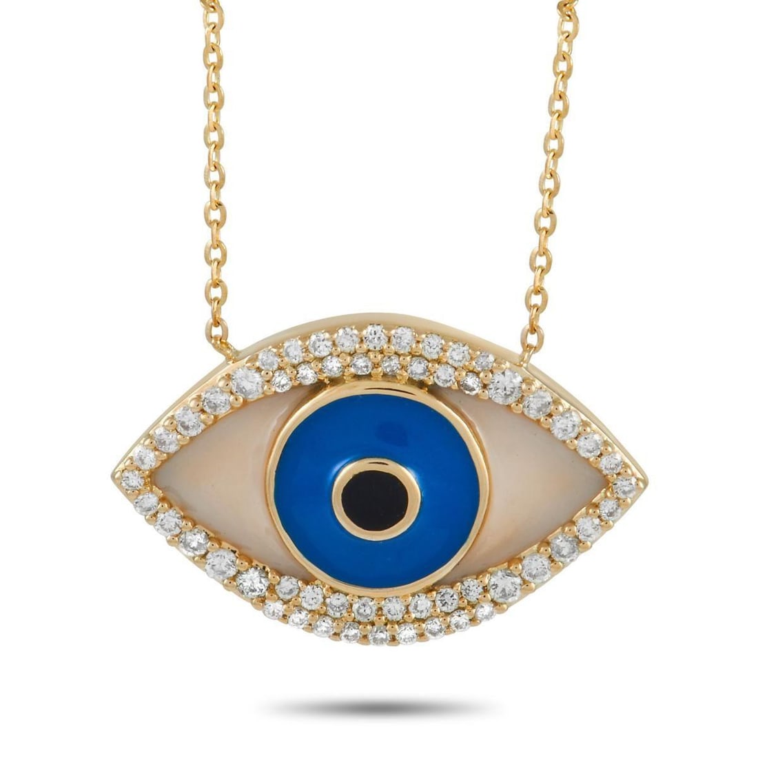 14K YELLOW GOLD 0.38 CT DIAMOND EVIL EYE NECKLACE: This bold 14K Yellow Gold 0.38 ct Diamond Evil Eye Necklace is sure to turn heads! The necklace features a yellow gold chain, highlighting a unique matching 14K yellow gold eye pendant. The pendant is