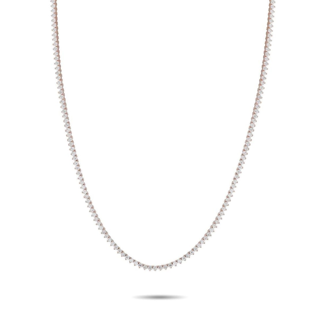 14K ROSE GOLD 7.57CT LAB-GROWN DIAMOND TENNIS NECKLACE: This tennis necklace is elegant, sophisticated, and incredibly captivating. Set in 14K Rose Gold, a series of Lab Grown Diamonds with a total weight of 7.57 carats make it an impressive piece that wil