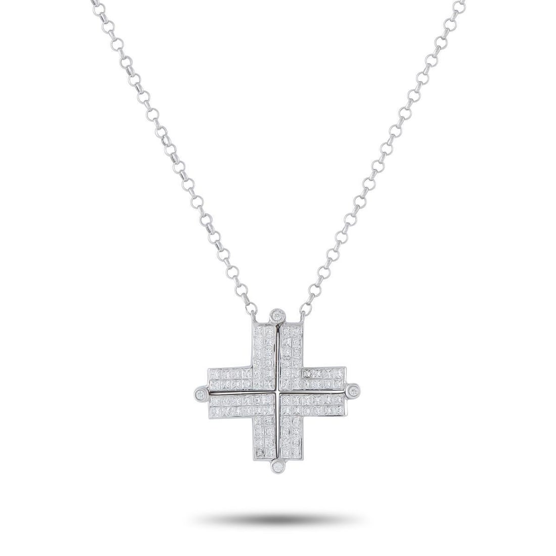18K WHITE GOLD 1.50CT DIAMOND CROSS NECKLACE: This luxury necklace offers a sleek, sophisticated design. The geometric pendant makes a statement thanks to inset Diamonds that together possess a total weight of 1.50 carats. Crafted from 18K White