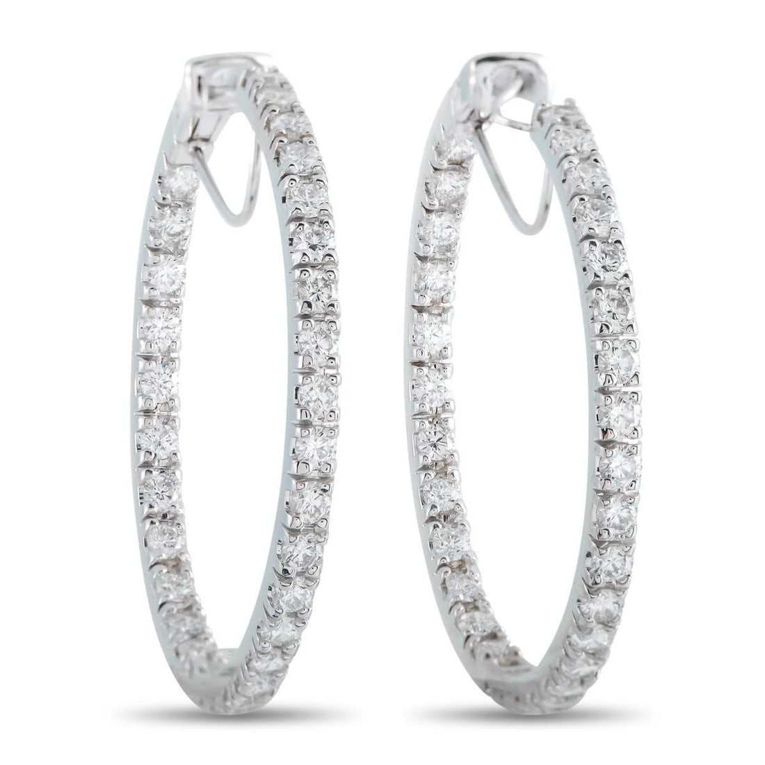 14K WHITE GOLD 5.75CT DIAMOND HOOP EARRINGS: Diamonds with a total weight of 5.75 carats make these luxury hoop earrings impossible to ignore. The classic 14K White Gold setting allows them to complement any outfit while allowing the sparkling g