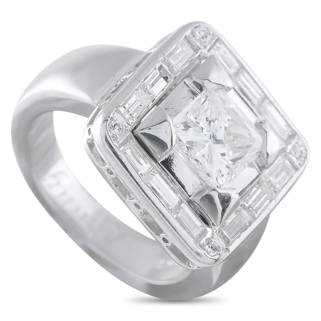 PLATINUM 2.17CT DIAMOND RING: A sleek, sophisticated design makes this luxury piece ideal for any occasion. The square setting is elevated by a 1.52 carat Diamond center stone. Additional Diamond accents totaling 0.65 carats provi