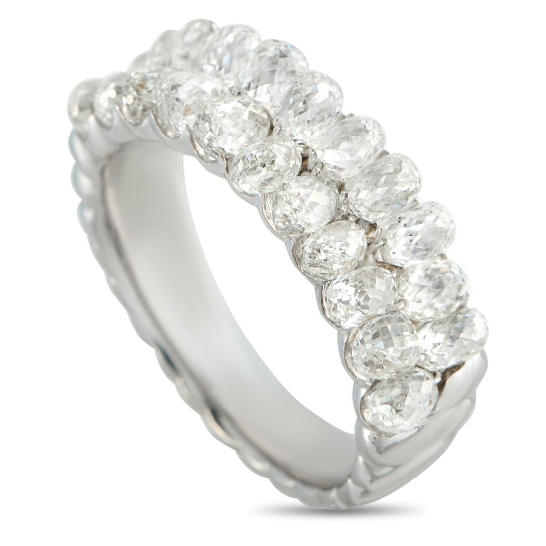 PLATINUM 2.75CT BRIOLETTE DIAMOND RING: A series of breathtaking Briolette Diamonds with a total weight of 2.75 carats shine brightly on this exquisite ring. Simple and elegant, the Platinum setting beautifully showcases the uniquely shaped