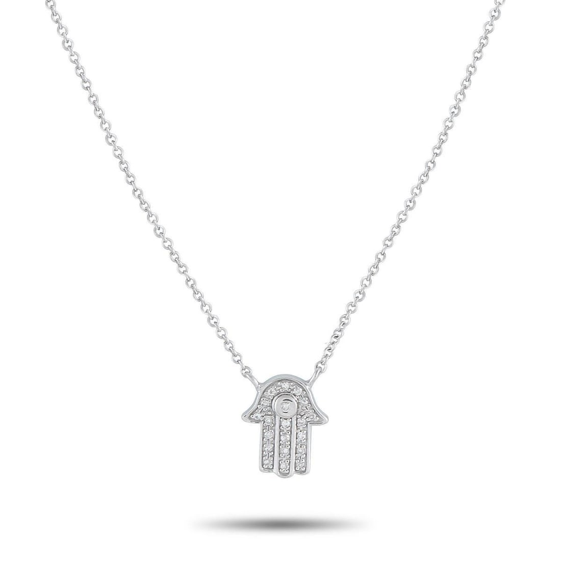 14K WHITE GOLD 0.10CT DIAMOND HAMSA PENDANT NECKLACE: This luxury necklace brings new life to a classic spiritual symbol. The Hamsa an ancient emblem of protection against dark energy comes to life thanks to sparkling Diamonds totaling 0.10 carats. Craft