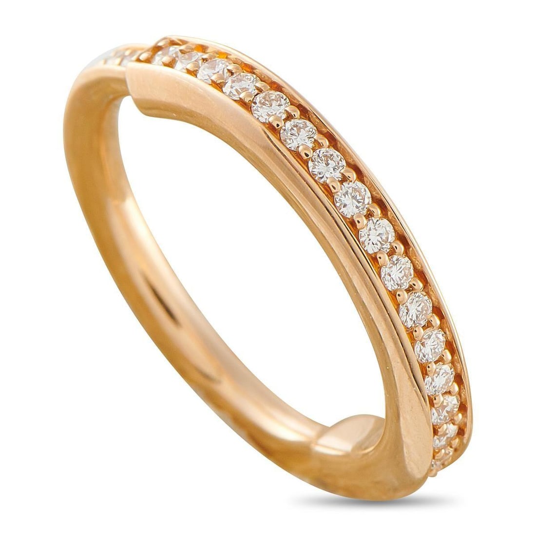 TIFFANY & CO. 18K ROSE GOLD 0.36CT DIAMOND LOCK RING: This Tiffany & Co. Lock ring offers subtle sophistication. Ideal for anyone with a minimalist aesthetic, the 18K Rose Gold setting features a padlock-shaped design. A series of Diamonds with a total w