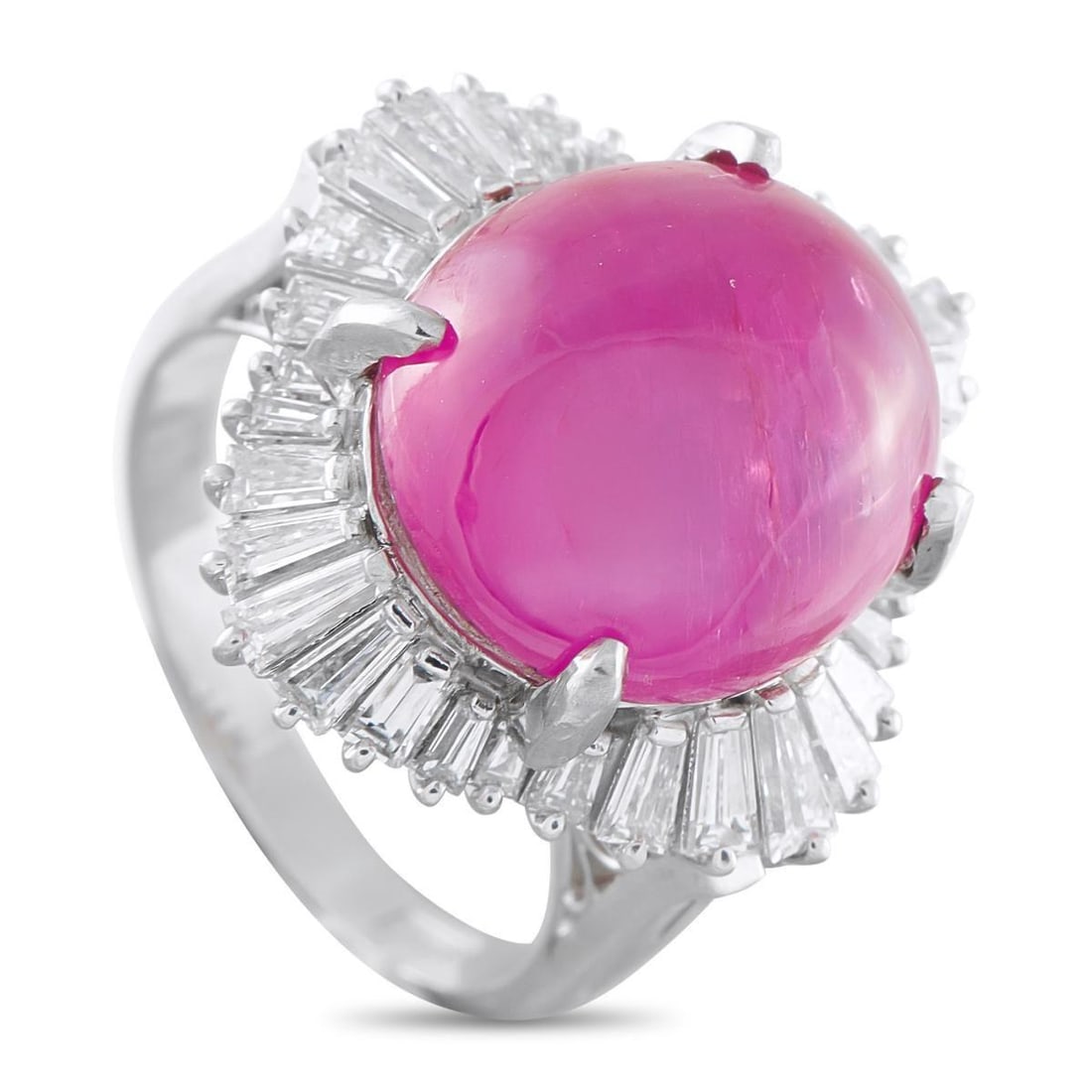 PLATINUM 2.90CT DIAMOND AND BURMA RUBY RING: A breathtaking 13.47 carat Burma No Heat Ruby makes a statement at the center of this luxury ring. Bold and incredibly impressive, an exquisite halo of Diamonds totaling 2.90 carats surround the cente