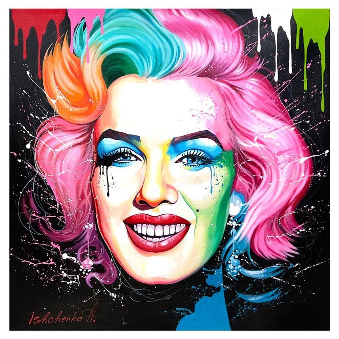 Alexander Ishchenko, "Marilyn Monroe" Original Acrylic Painting on Canvas, Hand Signed with Letter: Marilyn Monroe is an original acrylic painting on canvas by Alexander Ishchenko, hand signed by the artist. Includes Letter of Authenticity. Measures approx. 36" x 36" (image).