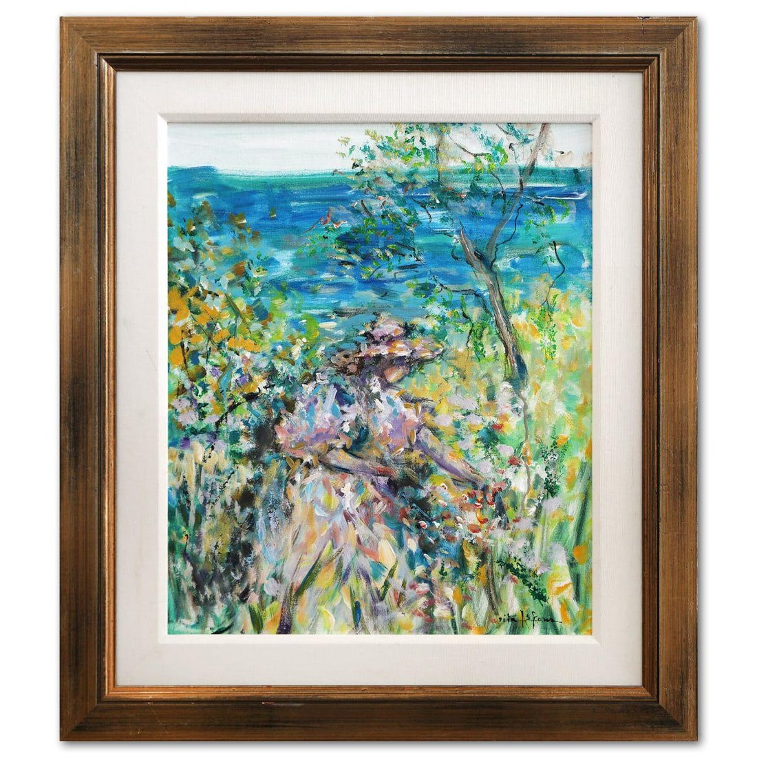 Rita Asfour- Original Oil "In the Thick": Artist: Rita Asfour. Medium: Original Oil. Title: In the Thick. Size: 23" x 19". Measures approx. 33" x 29" (framed). Signature: Hand Signed. Additional: Visible damages to the frame. Reference#: 7452