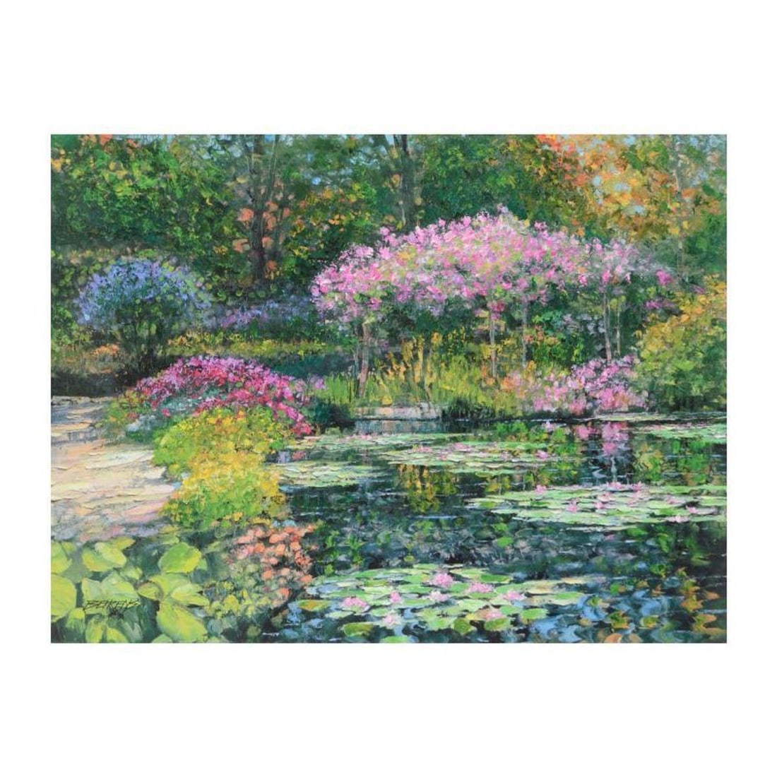 Howard Behrens (1933-2014), "Giverny Lily Pond" Limited Edition on Canvas, Numbered and Signed with: Giverny Lily Pond is a limited edition giclee on canvas by Howard Behrens (1933-2014), numbered and bearing the authorized signature of the artist. This piece is from Behrens' Legacy Edition. Includes
