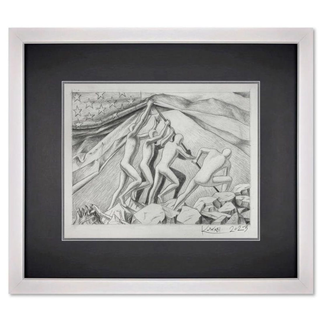 Mark Kostabi, "Whatever it Takes" Framed Original Drawing on Paper, Hand Signed with Certificate of: Whatever it Takes is an original drawing on paper by Mark Kostabi, hand signed by the artist. This piece comes custom framed. Includes Certificate of Authenticity. Measures approx. 14" x 15.5" (frame)
