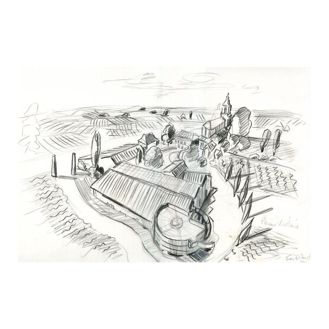 Wayne Ensrud, "View of Chateau Prieure-Lichine (Bordeaux)" Pastel Original Artwork; Hand Signed; COA: View of Chateau Prieure-Lichine (Bordeaux) is an original Pastel on Paper by Wayne Ensrud. The piece is hand signed by the artist and comes with a Certificate of Authenticity. Measures approximately 1