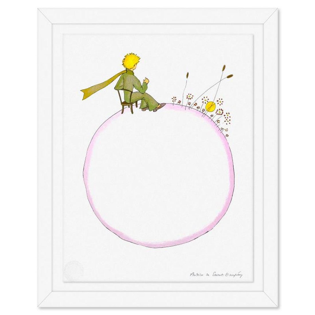 Antoine de Saint-Exupery 1900-1944 (After), "The Little Prince And The Sunset" Framed Limited: The Little Prince And The Sunset is a limited edition lithograph on paper by Antoine de Saint-Exupery 1900-1944 (After), bearing the plate signature of the artist.This piece comes from an edition of 3