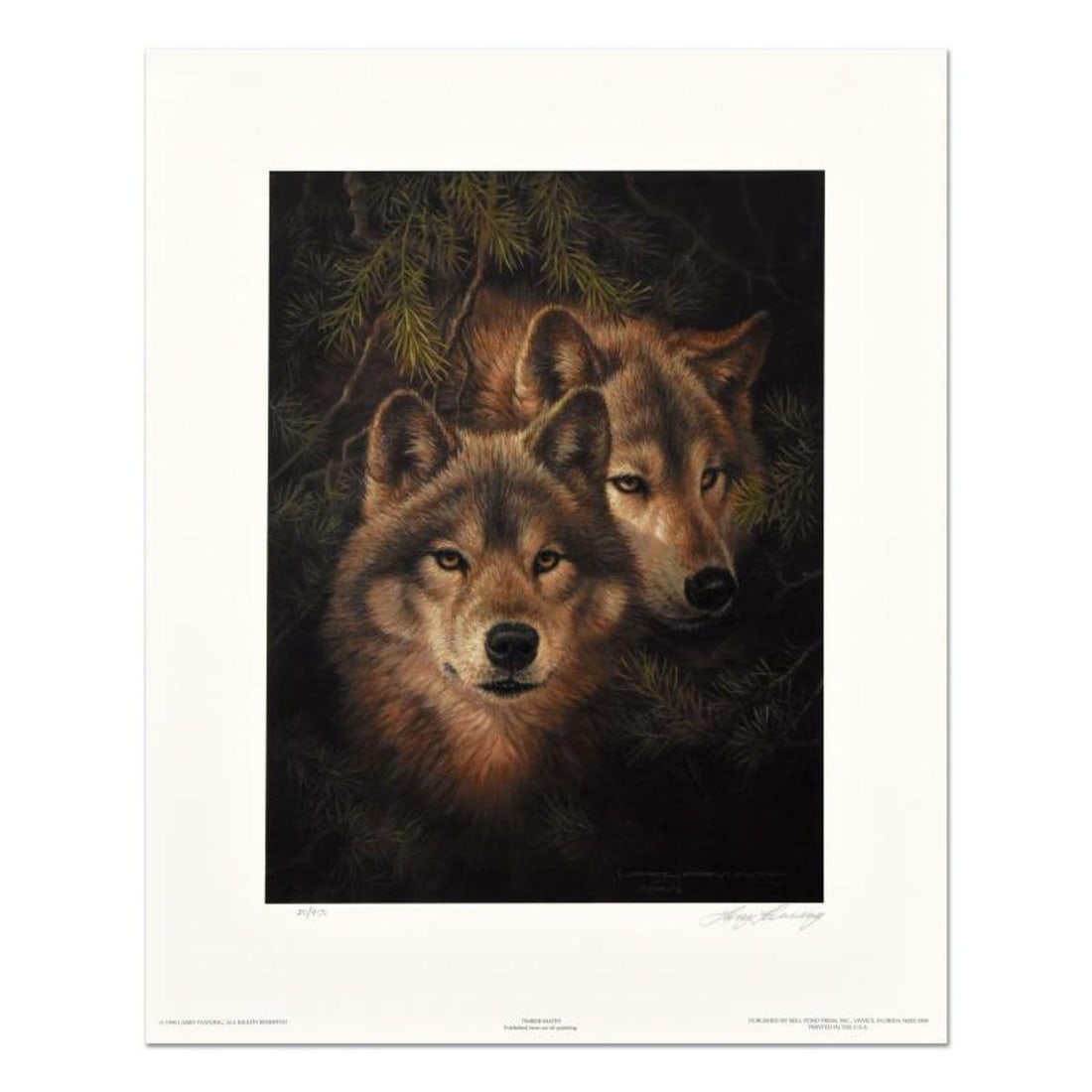 Larry Fanning (1938-2014), "Timber Mates" Limited Edition Lithograph, Numbered and Hand Signed with: Timber Mates is a limited edition lithograph on paper by Larry Fanning (1938-2014), numbered and hand signed with a Letter of Authenticity. Measures approximately 8.5" x 11.5" (image). Reference#: 904