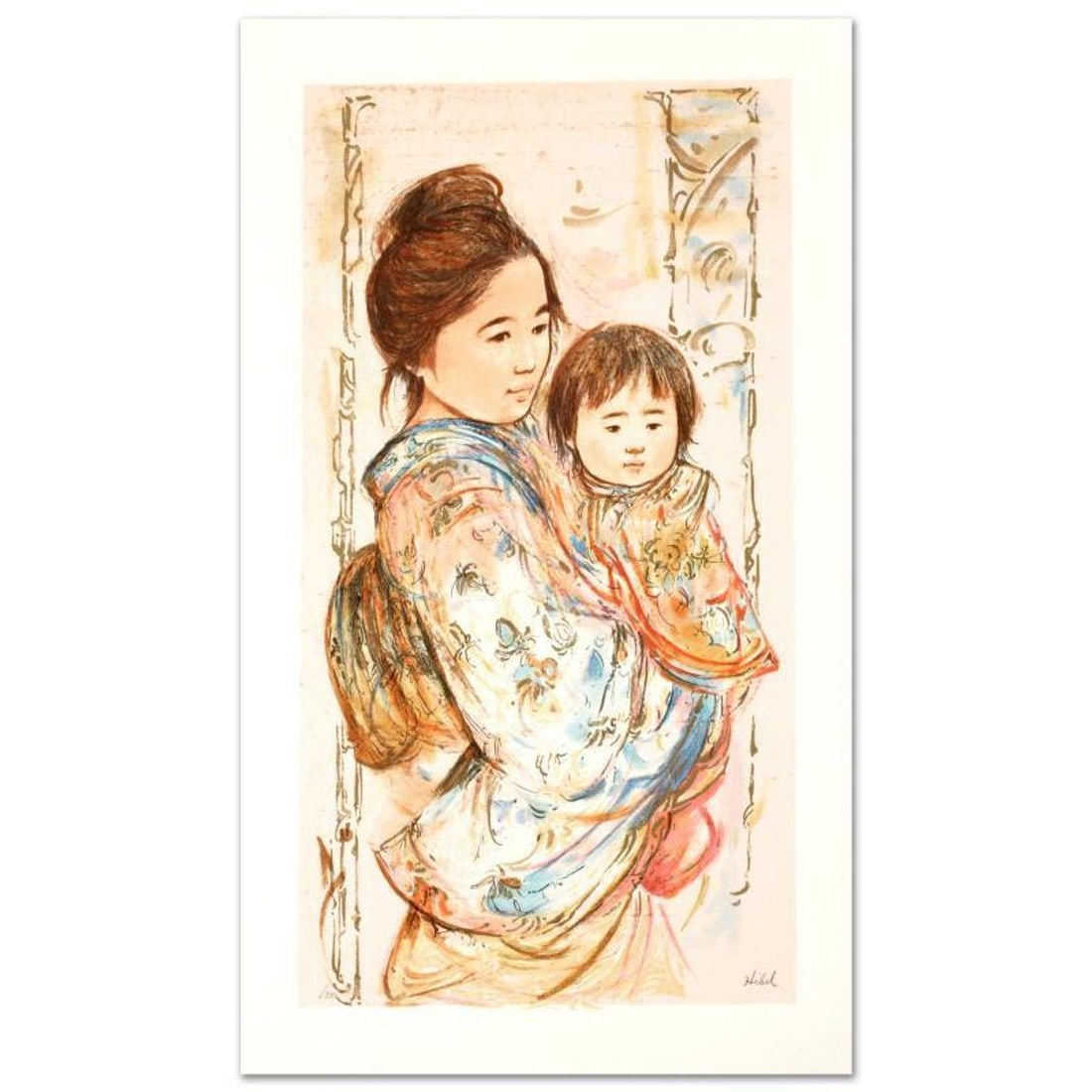 Children's Day Limited Edition Serigraph by Edna Hibel (1917-2014), Numbered and Hand Signed with: Children's Day is a limited edition serigraph on paper, numbered and hand signed by Edna Hibel (1917-2014). Includes Certificate of Authenticity! Measures approx. 18" x 30" (with border), 14.5" x 26"