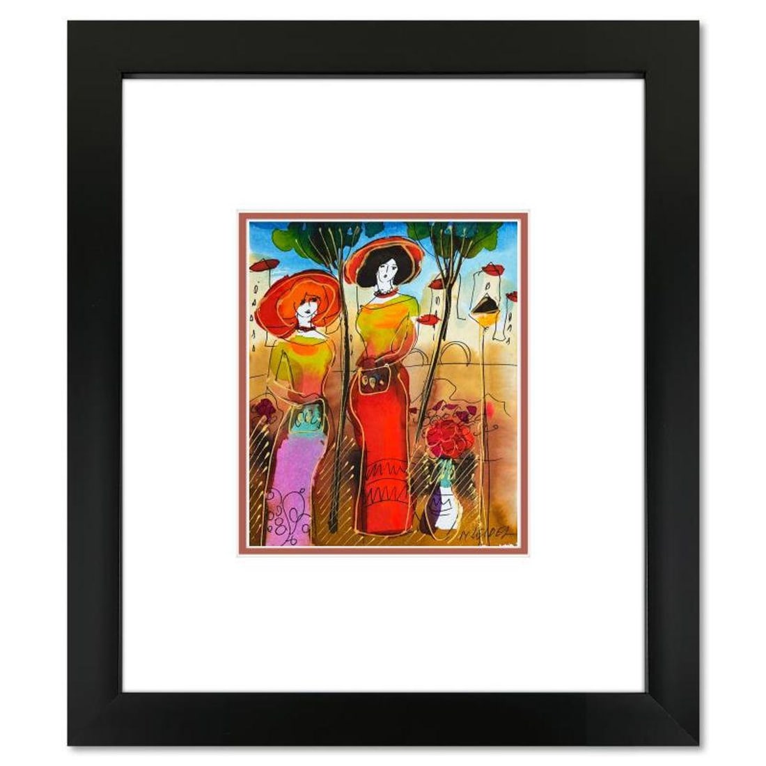 Moshe Leider, Framed Original Mixed Media Watercolor Painting, Hand Signed with Letter of: This is an original mixed media watercolor painting on paper by Moshe Leider. Hand signed by the artist, this piece comes custom framed and includes a Letter of Authenticity. Measures approximately 15