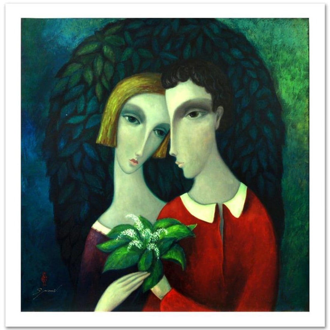 Sergey Smirnov (1953-2006), "Homage To Chagall" Limited Edition Mixed Media on Canvas (35" x 35"),: Combining time-honored religious icon painting with western style portraiture, the hauntingly beautiful art of Sergey Smirnov (1953-2006) is inspired by the 'Parsuna' art movement. "Homage To Chagall"