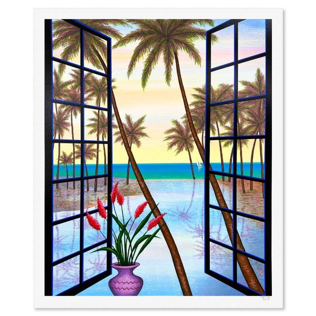 Fanch Ledan, "Window on Lagoon" Limited Edition Serigraph, AP Numbered and Hand Signed with Letter: Window on Lagoon is a limited edition serigraph on paper by Fanch, AP numbered and hand signed by the artist. Includes Letter of Authenticity. Measures approx. 31" x 26" (border), 28.5" x 23" (image).