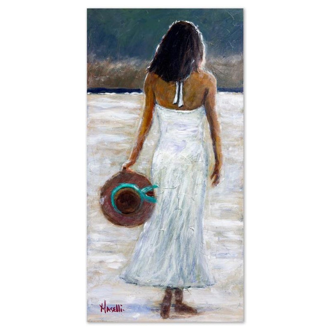 Michael Maselli, "Beach Time" Original Painting on Canvas, Hand Signed with Letter of Authenticity.: Beach Time is an original painting on stretched canvas by Michael Maselli, hand signed by the artist. Includes Letter of Authenticity. Measures approx. 30" x 15" (image).