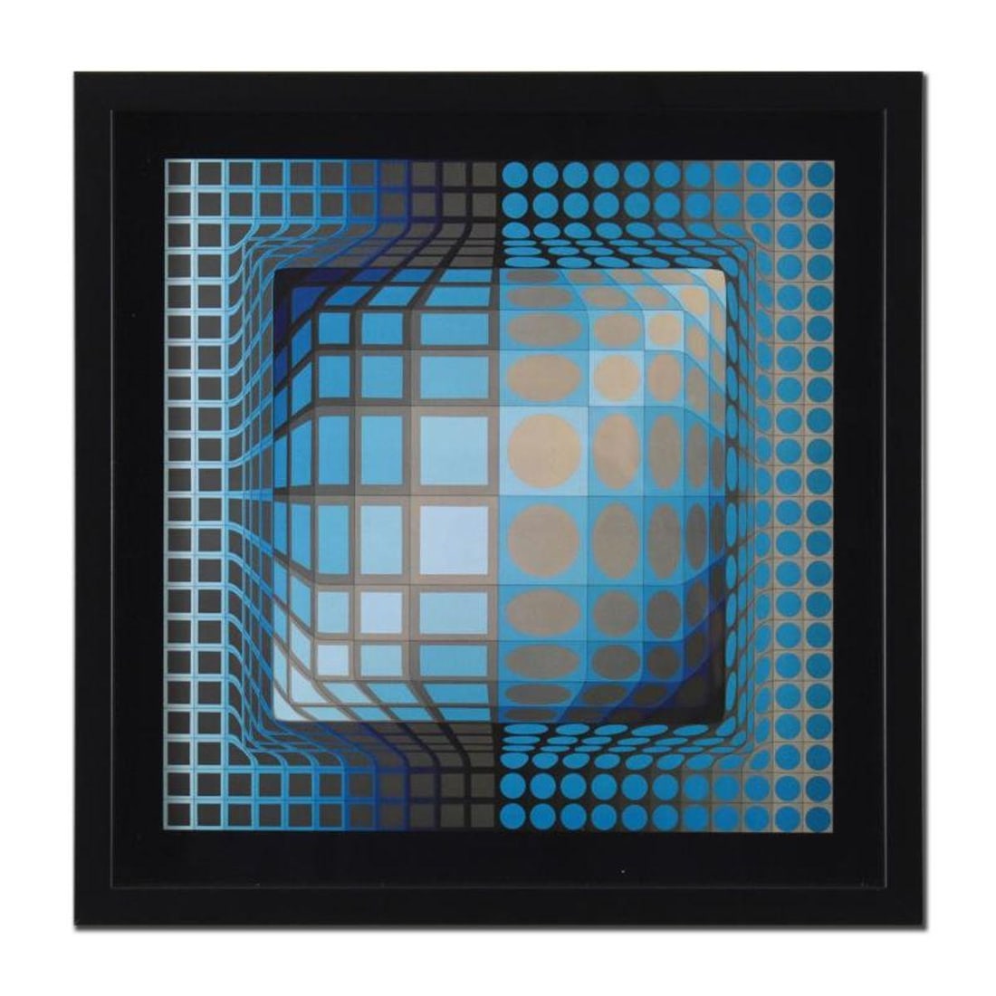 Victor Vasarely (1908-1997), "Koska-Rev (1972)" Framed Heliogravure Print with Letter of: Koska-Rev (1972) is a heliogravure print on paper by Victor Vasarely (1908-1997). This piece comes custom framed. Includes Letter of Authenticity. Measures approx. 17" x 17" (frame), 14" x 14" (image)