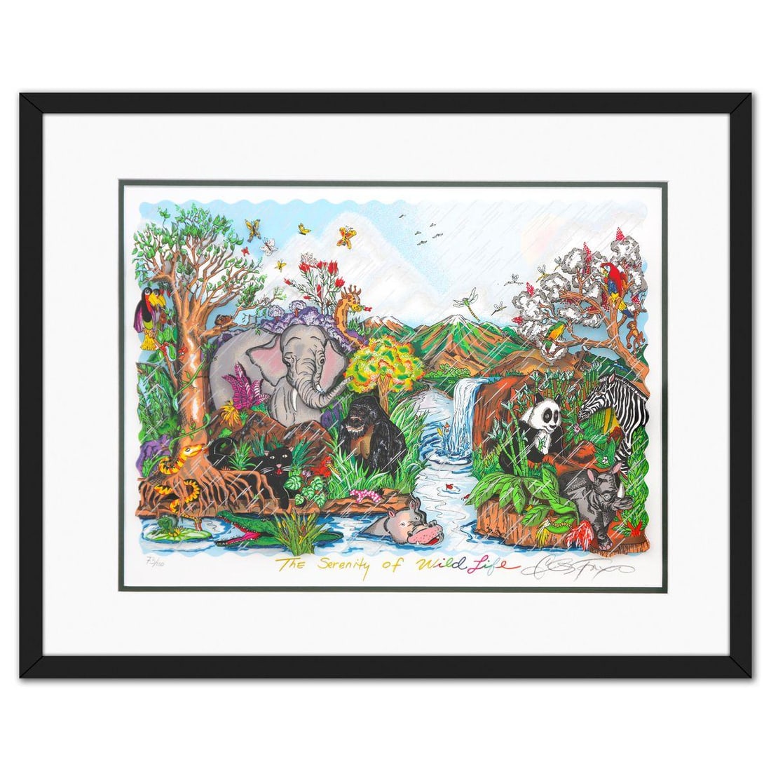 Charles Fazzino- 3D Construction Silkscreen Serigraph "The Serenity of Wildlife": Artist: Charles Fazzino. Medium: 3D Construction Silkscreen Serigraph. Title: The Serenity of Wildlife. Size: 13.5" x 18". Measures approx. 20" x 24" (framed). Signature: Hand signed and numbered. Cer