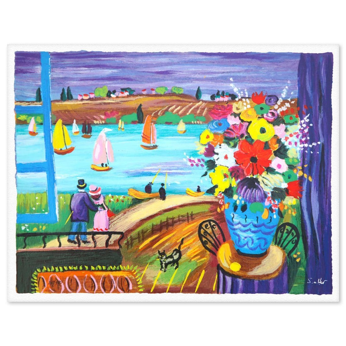 Shlmo Alter- Serigraph "Lakeside Festivities": Artist: Shlmo Alter. Medium: Serigraph. Title: Lakeside Festivities. Size: 13" x 16". Signature: Hand signed and numbered. Reference#: 74790.