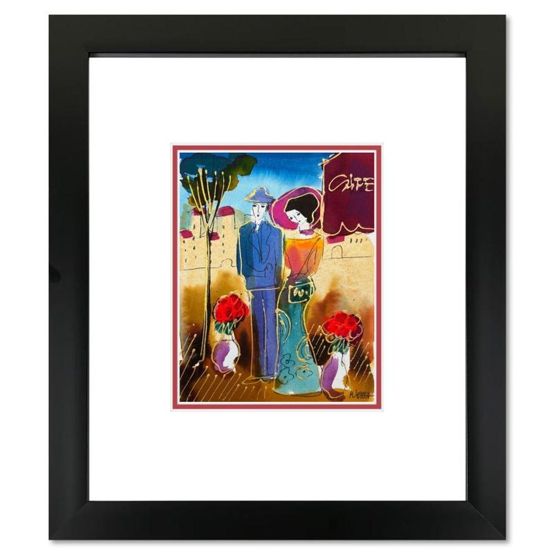 Moshe Leider, Framed Original Mixed Media Watercolor Painting, Hand Signed with Letter of: This is an original mixed media watercolor painting on paper by Moshe Leider. Hand signed by the artist, this piece comes custom framed and includes a Letter of Authenticity. Measures approximately 15