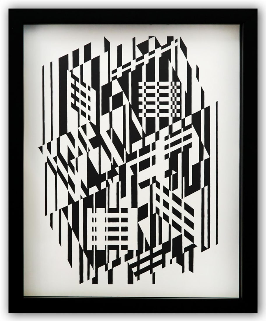 Victor Vasarely- Heliogravure Print "Untitled": Artist: Victor Vasarely. Medium: Heliogravure Print. Title: Untitled. Size: 14" x 11". Measures approx. 15" x 12" (framed). Additional: Custom Framed. Reference#: 21562.