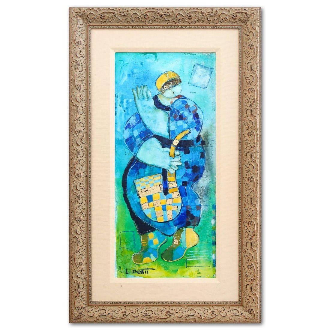 Dorit Levy- Original Mixed Media on Paper "Saxophonist": Artist: Dorit Levy. Medium: Original Mixed Media on Paper. Title: Saxophonist. Size: 27" x 12". Measures approx. 38" x 23" (framed). Signature: Hand Signed. Reference#: 74525.