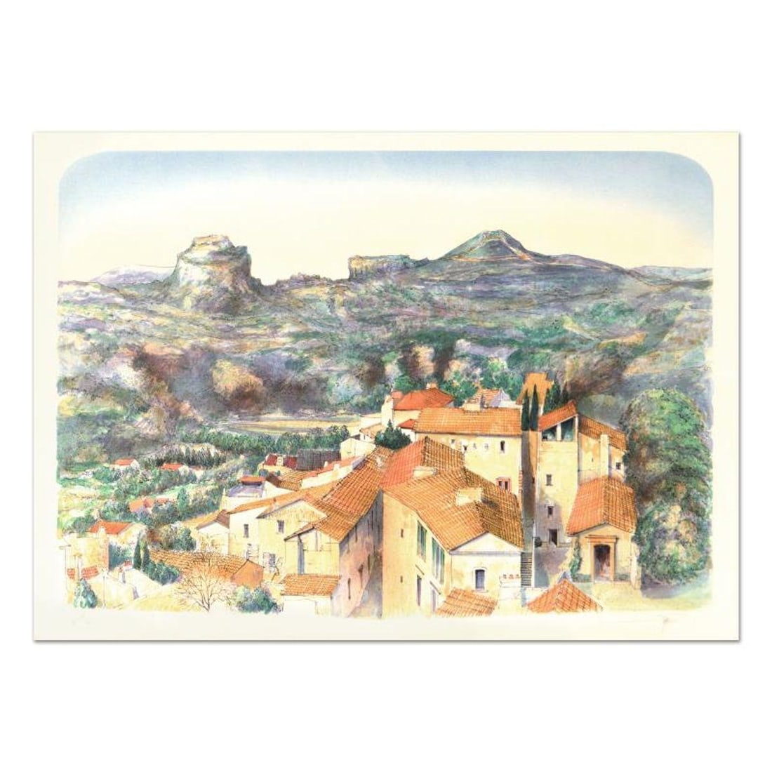 Rolf Rafflewski, "Roof Tops" Limited Edition Lithograph, Numbered and Hand Signed.: Roof Tops is a limited edition lithograph on paper by Rolf Rafflewski, numbered and hand signed by the artist! Measures approx. 29.5" x 21" (border). 27" x 20" (image). Reference#: 93269.