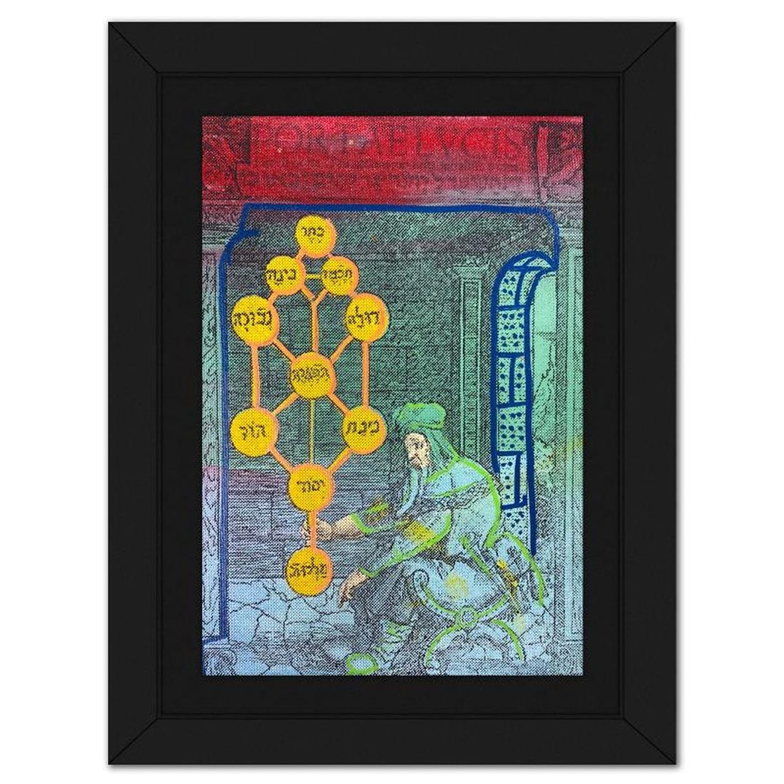 Steve Kaufman (1960-2010), "Kabbalah" Framed Hand Embellished Limited Edition Silscreen, Numbered: Kabbalah is a hand embellished limited edition silkscreen on canvas by Andy Warhol protege, Steve Kaufman (1960-2010), numbered 12/50 inverso and hand signed by the artist. This piece comes custom fra