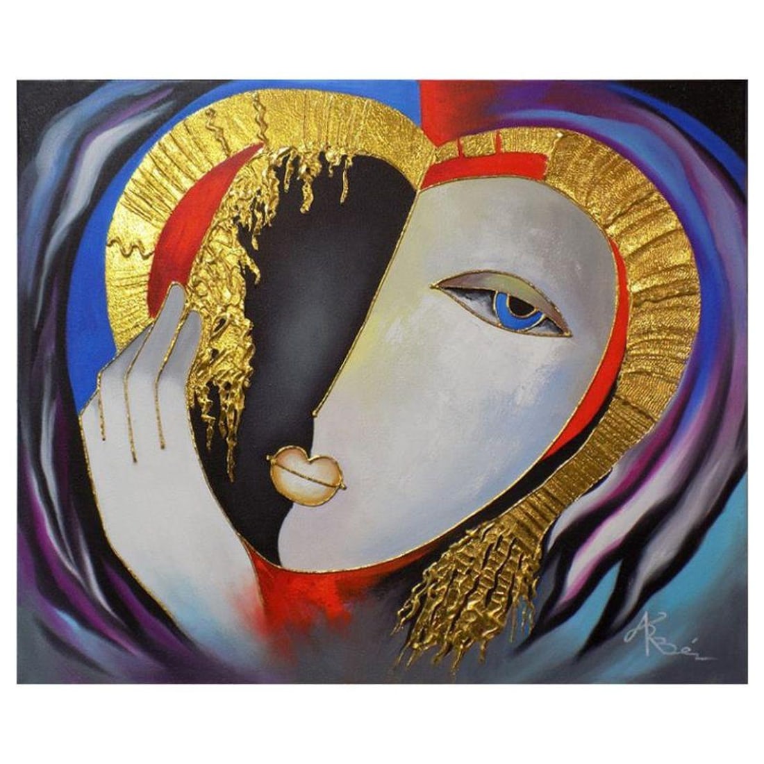 Arbe, "Sweetheart" Hand Signed Original Painting on Canvas with Letter of Authenticity.: Sweetheart is an original acrylic mixed media painting with gold leafing on canvas by Arbe. The piece is hand signed and comes with a letter of authenticity. Measures approximately 20" x 24".