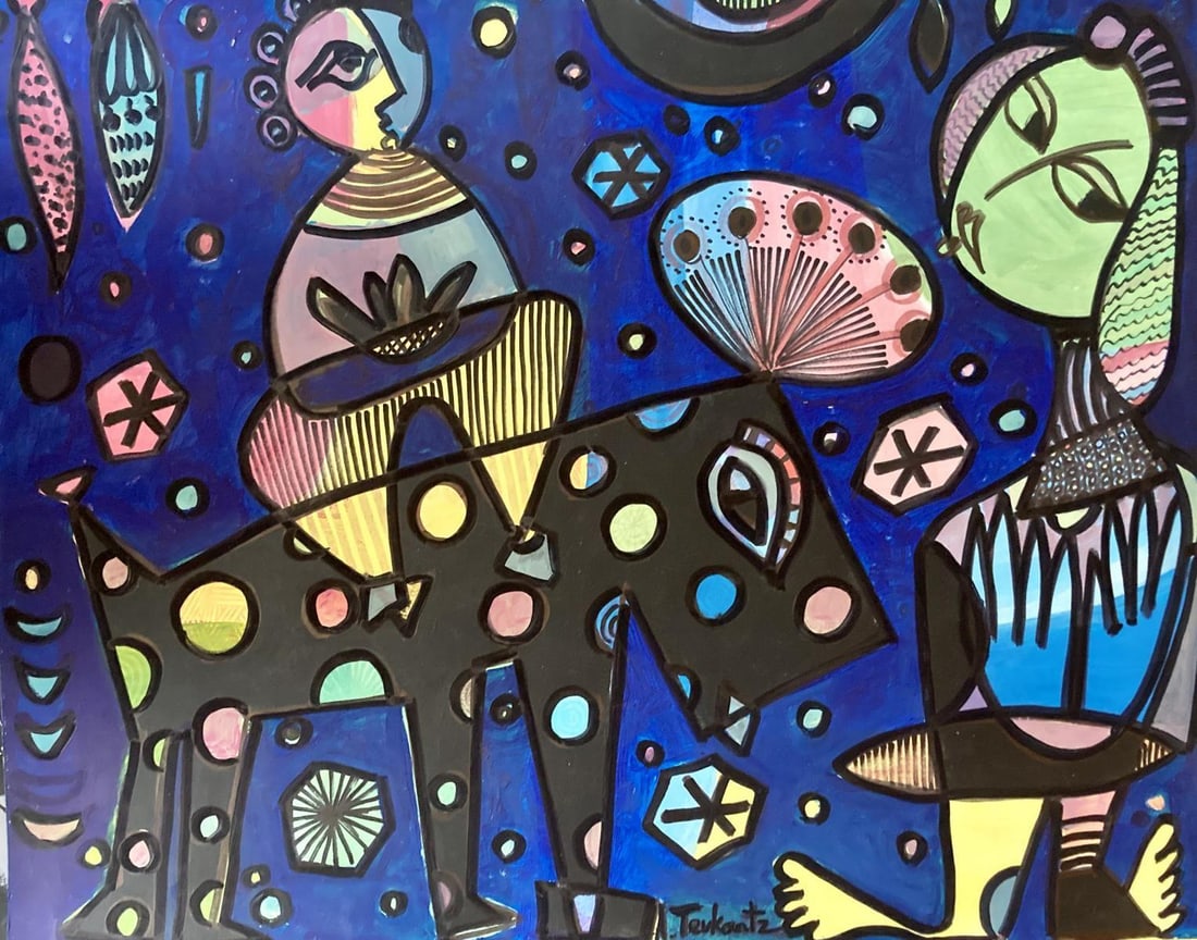 Ara Tevkantz (b. 1956)- Mixed media on paper: Artist: Ara Tevkantz (b. 1956). Medium: Mixed media on paper. Size: 30" x 22". Signature: Signed. Reference#: 24985.